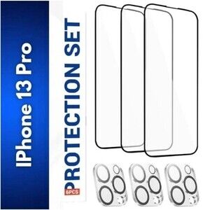 6-Pack For iPhone 13/ 13 Pro 3 Tempered Glass Screen Protector+ 3 Lens Protector